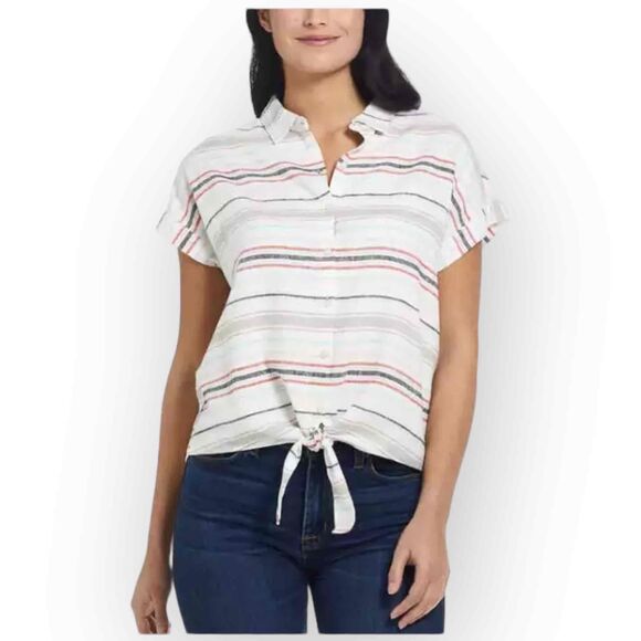 Weatherproof Tops - Weatherproof Vintage Linen Tie Top - Size Small, Rio Red Stripe - 215S